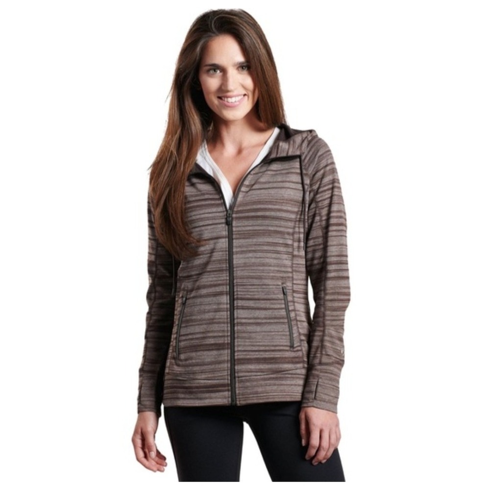 KUHL Piper Jacket Hoodie Women Small Burgundy Stripe Full Zip Athleisure Hiking
